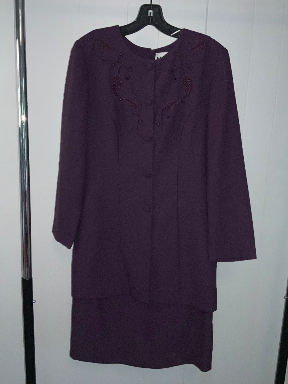 Studio 1 vintage plum 1 piece midi dress suit 8 embroidered appliqué back zip